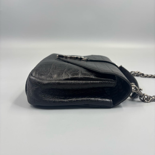 Yves Saint Laurent Medium College Calfskin Crocodile Embossed Black