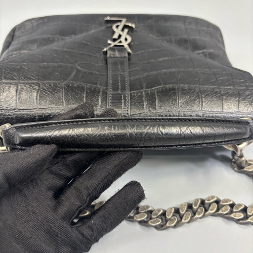 Yves Saint Laurent Medium College Calfskin Crocodile Embossed Black