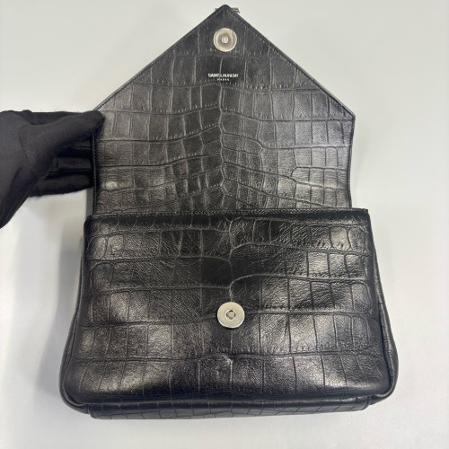 Yves Saint Laurent Medium College Calfskin Crocodile Embossed Black
