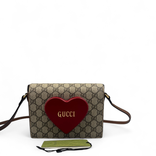 Gucci Heart Box Bag GG Supreme Monogram Beige Brown Red Gucci Heart Box Bag GG Supreme Monogram Beige Brown Red