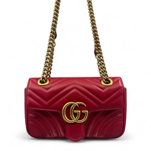 Gucci Chevron Mini GG Marmont Calfskin Red Gucci Chevron Mini GG Marmont Calfskin Red