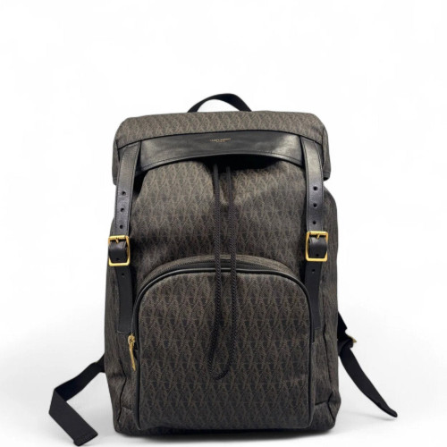 Yves Saint Laurent Backpack Fabric Calfskin Brown Black