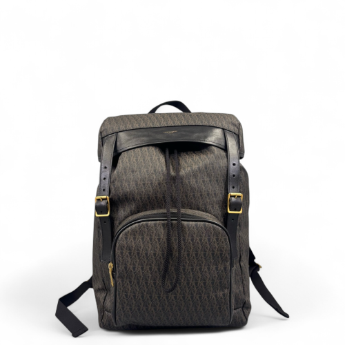Yves Saint Laurent Backpack Fabric Calfskin Brown Black