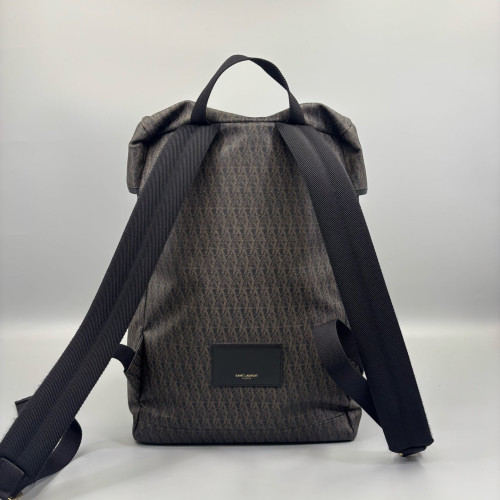 Yves Saint Laurent Backpack Fabric Calfskin Brown Black