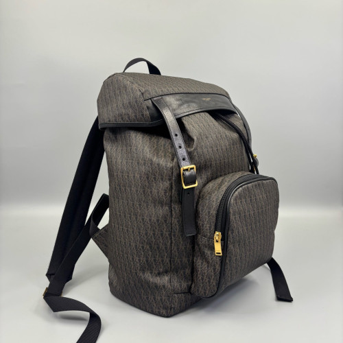 Yves Saint Laurent Backpack Fabric Calfskin Brown Black