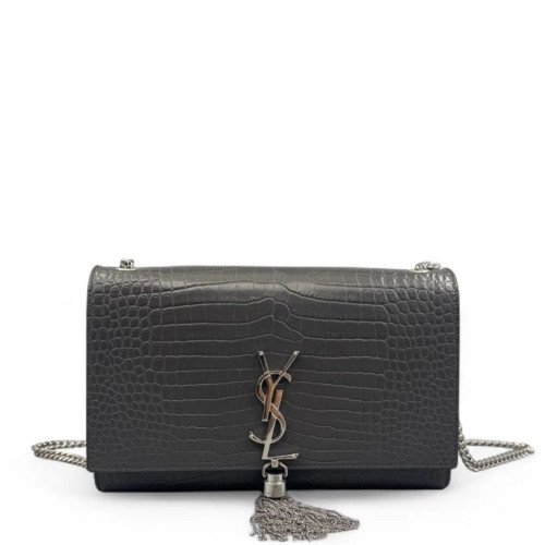 Yves Saint Laurent Medium Kate Corssbody Bag Calfskin Crocodile Embossed Dark Grey