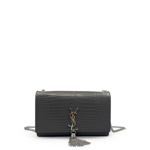 Yves Saint Laurent Medium Kate Corssbody Bag Calfskin Crocodile Embossed Dark Grey
