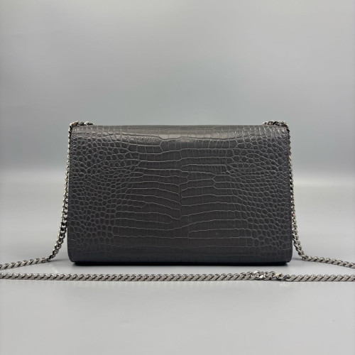 Yves Saint Laurent Medium Kate Corssbody Bag Calfskin Crocodile Embossed Dark Grey