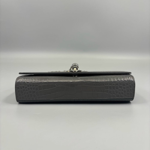 Yves Saint Laurent Medium Kate Corssbody Bag Calfskin Crocodile Embossed Dark Grey