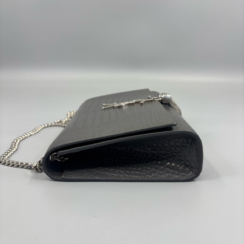 Yves Saint Laurent Medium Kate Corssbody Bag Calfskin Crocodile Embossed Dark Grey