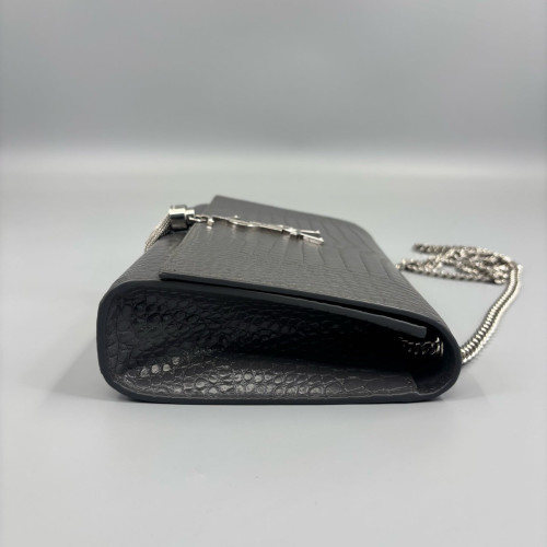 Yves Saint Laurent Medium Kate Corssbody Bag Calfskin Crocodile Embossed Dark Grey