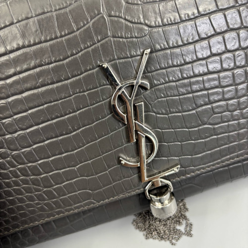 Yves Saint Laurent Medium Kate Corssbody Bag Calfskin Crocodile Embossed Dark Grey