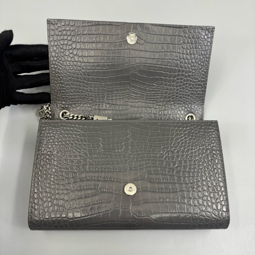 Yves Saint Laurent Medium Kate Corssbody Bag Calfskin Crocodile Embossed Dark Grey