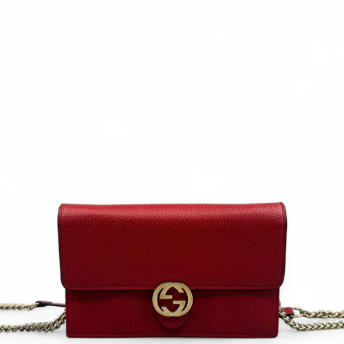 Gucci Interlocking G Chain Wallet Grained Calfskin Red Gucci Interlocking G Chain Wallet Grained Calfskin Red