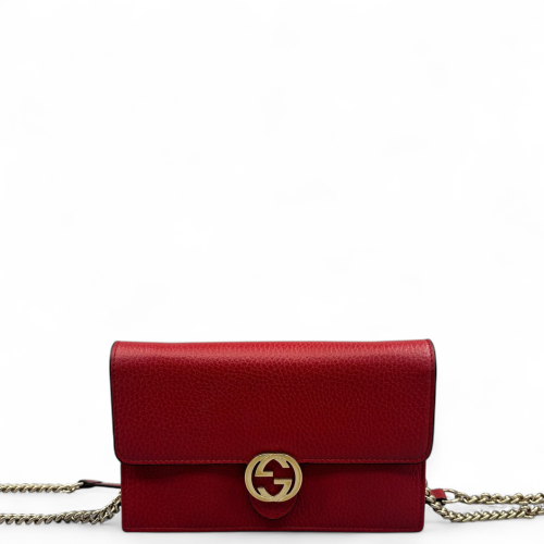 Gucci Interlocking G Chain Wallet Grained Calfskin Red Gucci Interlocking G Chain Wallet Grained Calfskin Red