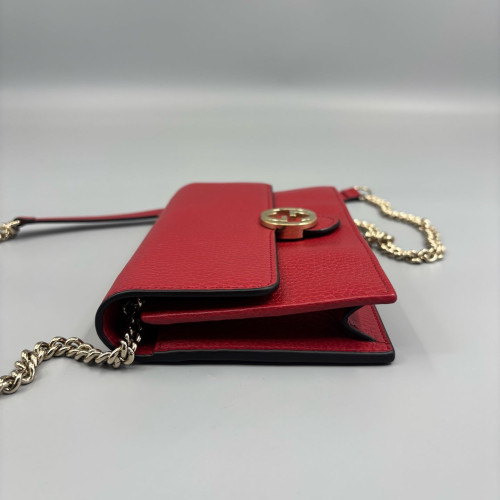 Gucci Interlocking G Chain Wallet Grained Calfskin Red Gucci Interlocking G Chain Wallet Grained Calfskin Red