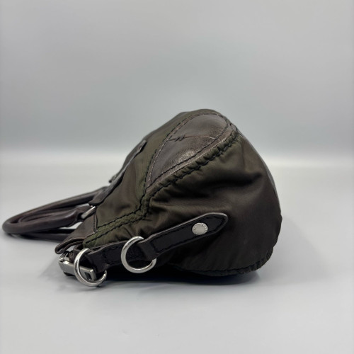 Prada Two-Way Bag Nylon Calfskin Black Dark Brown