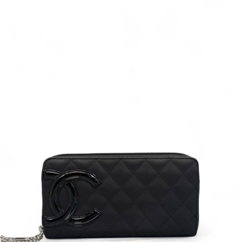 Chanel Quilted Cambon Zip Around Organizer Wallet Calfskin Black