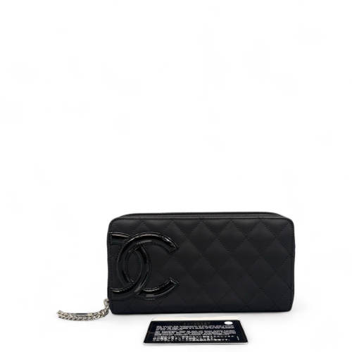 Chanel Quilted Cambon Zip Around Organizer Wallet Calfskin Black