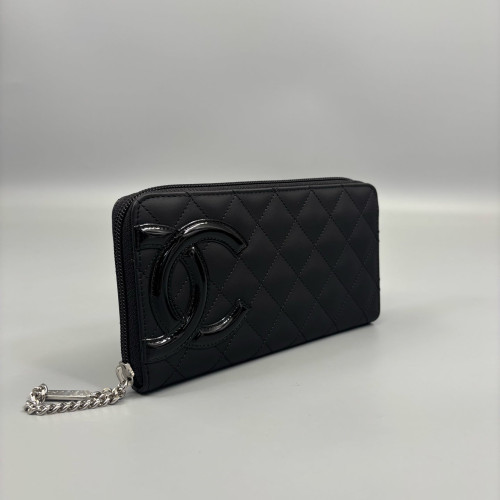 Chanel Quilted Cambon Zip Around Organizer Wallet Calfskin Black