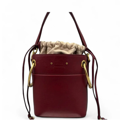 Chloe Small Roy Bucket Bag Calfskin Canvas Burgundy Beige Chloe Small Roy Bucket Bag Calfskin Canvas Burgundy Beige