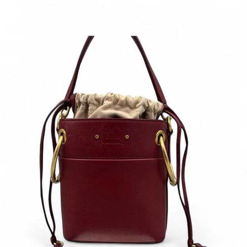 Chloe Small Roy Bucket Bag Calfskin Canvas Burgundy Beige Chloe Small Roy Bucket Bag Calfskin Canvas Burgundy Beige