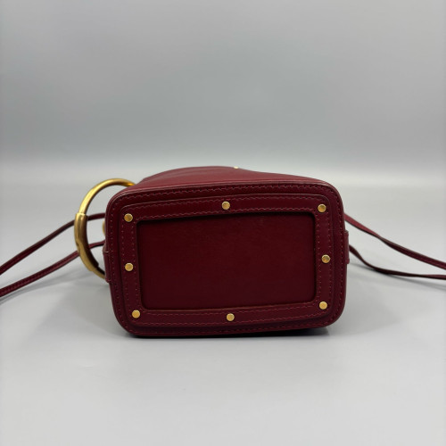Chloe Small Roy Bucket Bag Calfskin Canvas Burgundy Beige Chloe Small Roy Bucket Bag Calfskin Canvas Burgundy Beige
