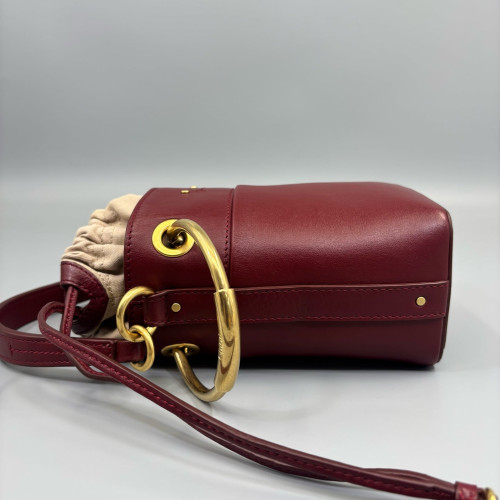 Chloe Small Roy Bucket Bag Calfskin Canvas Burgundy Beige Chloe Small Roy Bucket Bag Calfskin Canvas Burgundy Beige