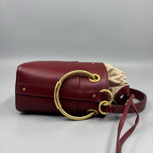 Chloe Small Roy Bucket Bag Calfskin Canvas Burgundy Beige Chloe Small Roy Bucket Bag Calfskin Canvas Burgundy Beige