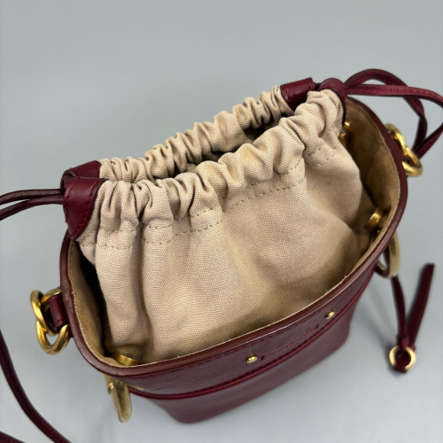 Chloe Small Roy Bucket Bag Calfskin Canvas Burgundy Beige Chloe Small Roy Bucket Bag Calfskin Canvas Burgundy Beige
