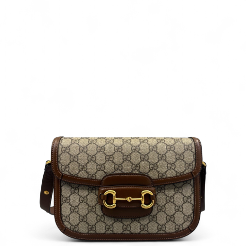 Gucci Medium Horsebit 1955 GG Supreme Monogram Calfskin Brown Beige Gucci Medium Horsebit 1955 GG Supreme Monogram Calfskin Brown Beige