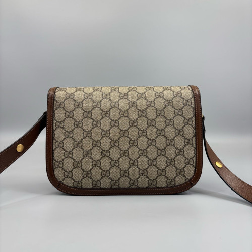 Gucci Medium Horsebit 1955 GG Supreme Monogram Calfskin Brown Beige Gucci Medium Horsebit 1955 GG Supreme Monogram Calfskin Brown Beige