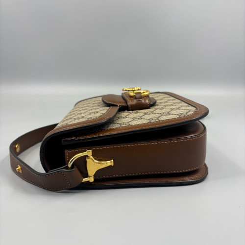 Gucci Medium Horsebit 1955 GG Supreme Monogram Calfskin Brown Beige Gucci Medium Horsebit 1955 GG Supreme Monogram Calfskin Brown Beige