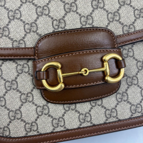 Gucci Medium Horsebit 1955 GG Supreme Monogram Calfskin Brown Beige Gucci Medium Horsebit 1955 GG Supreme Monogram Calfskin Brown Beige