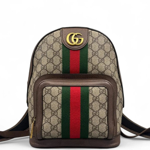 Gucci Web Small Ophidia Day Backpack GG Supreme Monogram Beige Brown Green