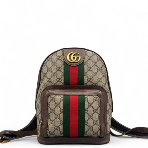 Gucci Web Small Ophidia Day Backpack GG Supreme Monogram Beige Brown Green