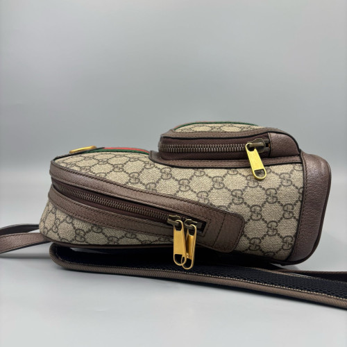Gucci Web Small Ophidia Day Backpack GG Supreme Monogram Beige Brown Green