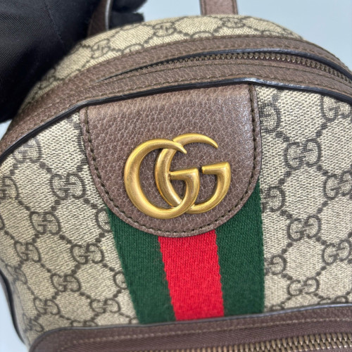 Gucci Web Small Ophidia Day Backpack GG Supreme Monogram Beige Brown Green