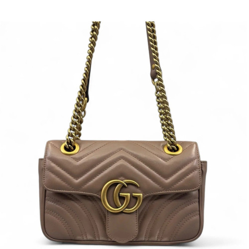 Gucci Chevron Mini GG Marmont Calfskin Natural Tan