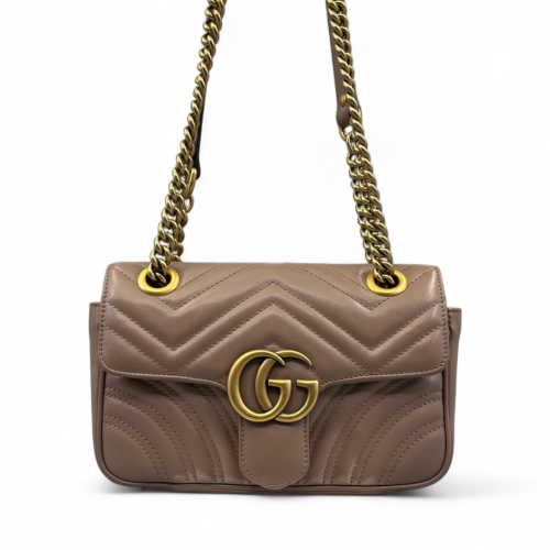 Gucci Chevron Mini GG Marmont Calfskin Natural Tan