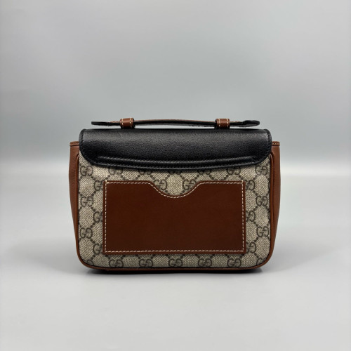 Gucci Small Padlock Top Handle Shoulder Bag GG Supreme Monogram Calfskin Black Brown Gucci Small Padlock Top Handle Shoulder Bag GG Supreme Monogram Calfskin Black Brown