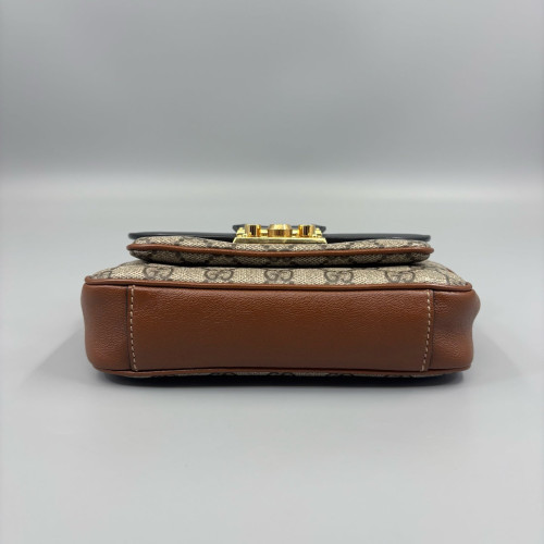 Gucci Small Padlock Top Handle Shoulder Bag GG Supreme Monogram Calfskin Black Brown Gucci Small Padlock Top Handle Shoulder Bag GG Supreme Monogram Calfskin Black Brown