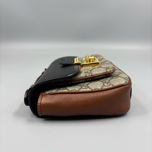 Gucci Small Padlock Top Handle Shoulder Bag GG Supreme Monogram Calfskin Black Brown Gucci Small Padlock Top Handle Shoulder Bag GG Supreme Monogram Calfskin Black Brown