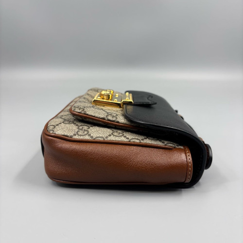 Gucci Small Padlock Top Handle Shoulder Bag GG Supreme Monogram Calfskin Black Brown Gucci Small Padlock Top Handle Shoulder Bag GG Supreme Monogram Calfskin Black Brown