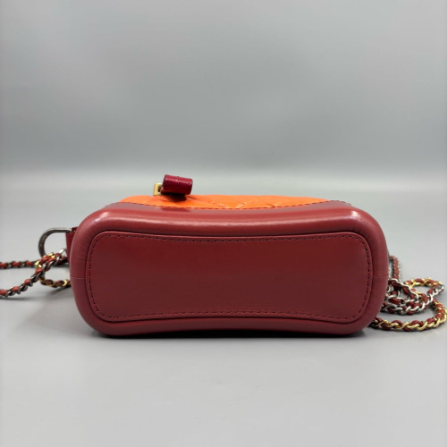 Chanel Chevron Quilted Small Gabrielle Hobo Calfskin Orange Red