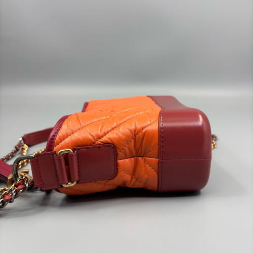 Chanel Chevron Quilted Small Gabrielle Hobo Calfskin Orange Red
