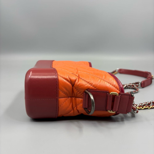 Chanel Chevron Quilted Small Gabrielle Hobo Calfskin Orange Red