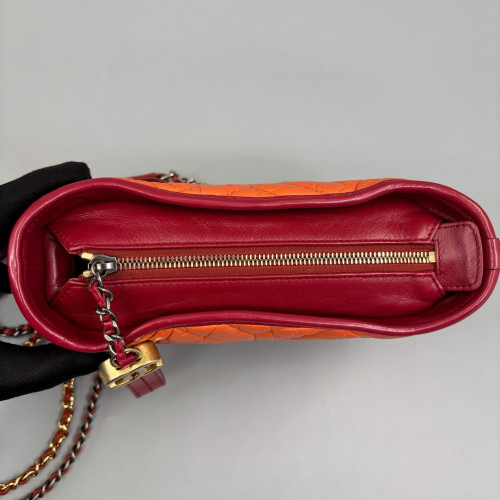 Chanel Chevron Quilted Small Gabrielle Hobo Calfskin Orange Red