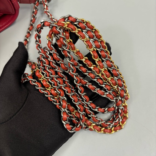 Chanel Chevron Quilted Small Gabrielle Hobo Calfskin Orange Red