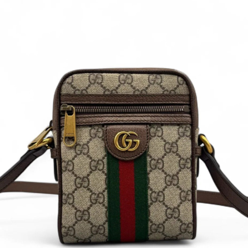 Gucci North-South Ophidia Web Camera Case GG Supreme Monogram Calfskin Beige Brown Green